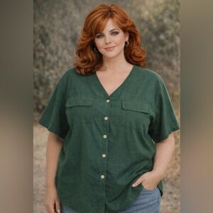 Vintage silk -Forest Green -Button-Down Shirt